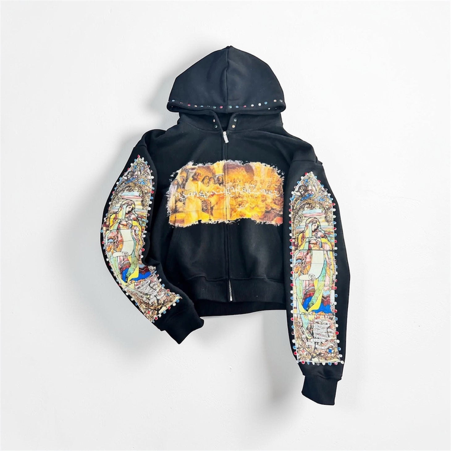 Black Graphic Zip Up Hoddie