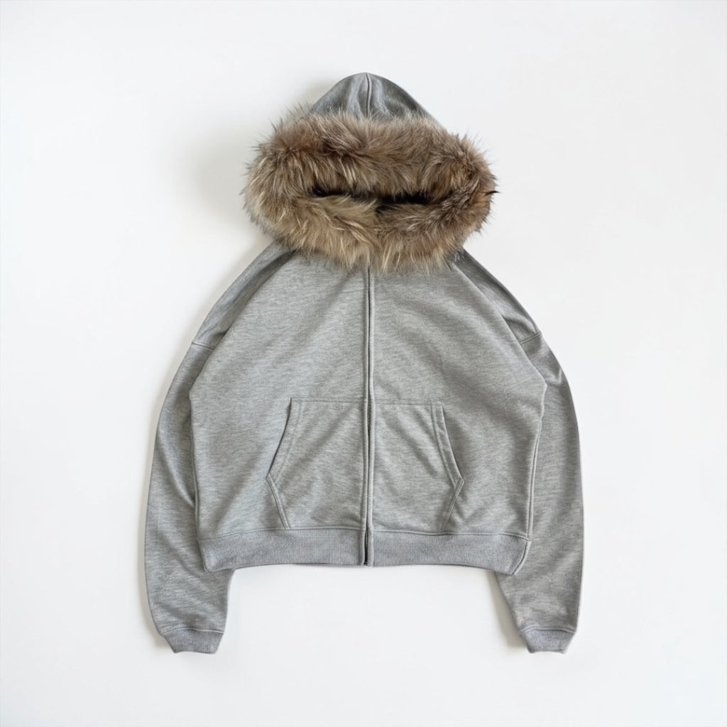 Gray Fur/Extra Fur Zip Up Hoodie